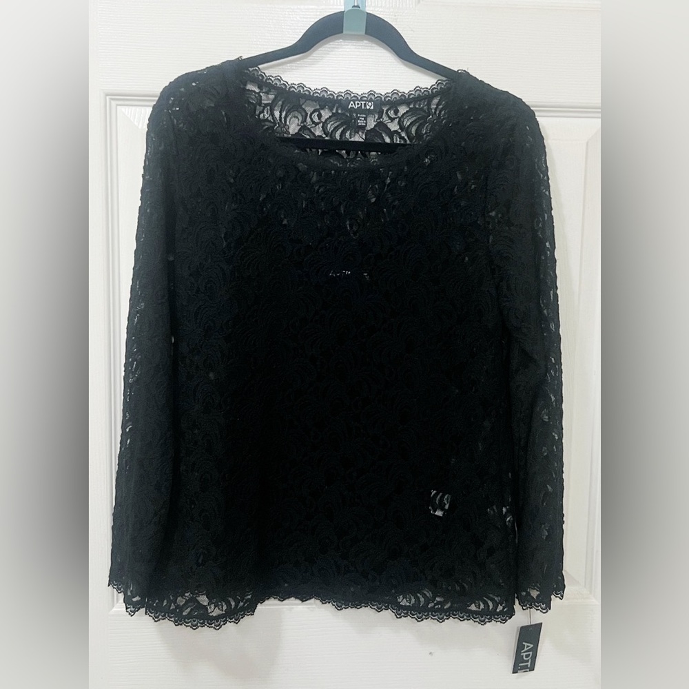 NEW Apt. 9 All Lace Blouse Size Medium Petite Black Elegant